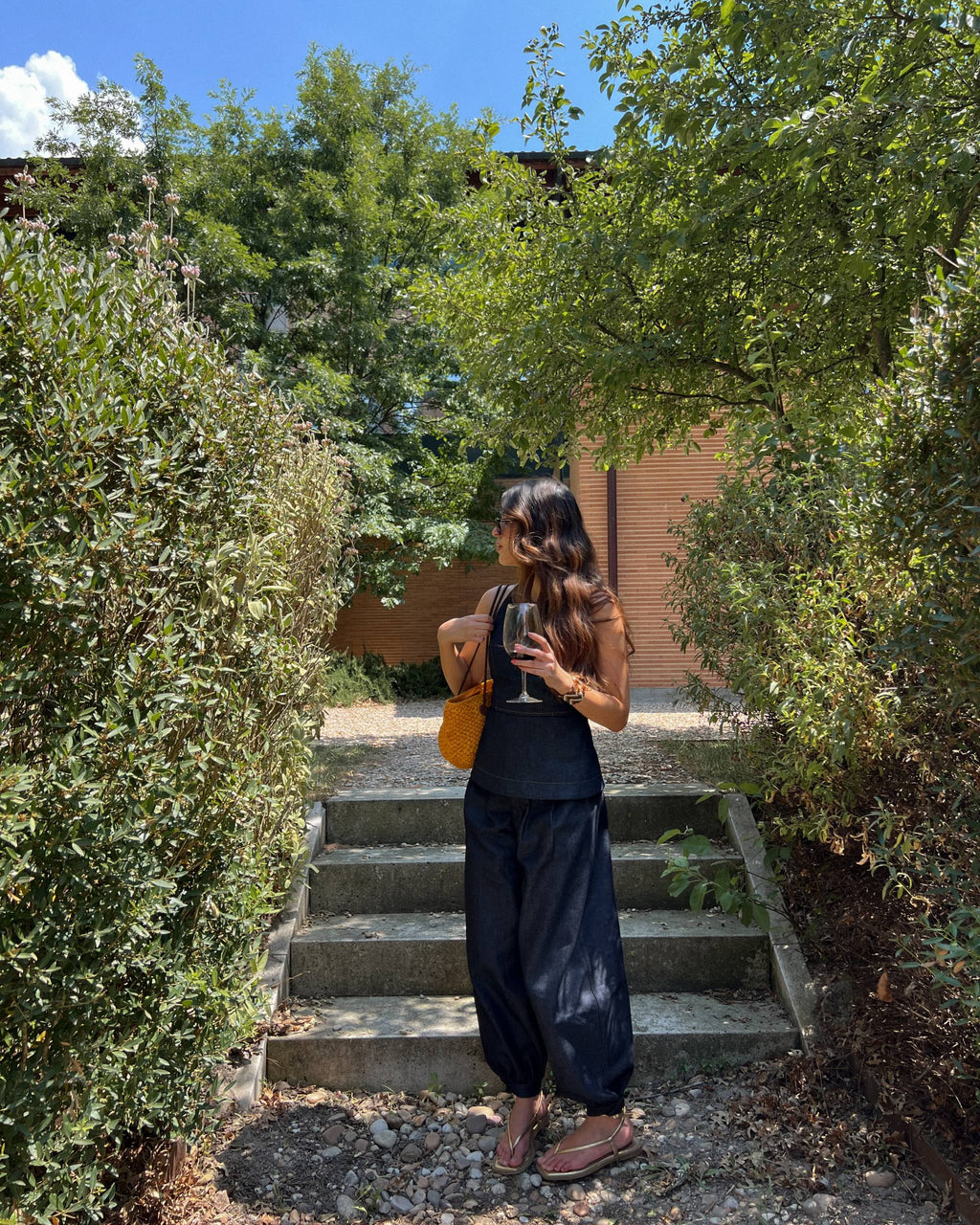 Top Denim Halter Peplum