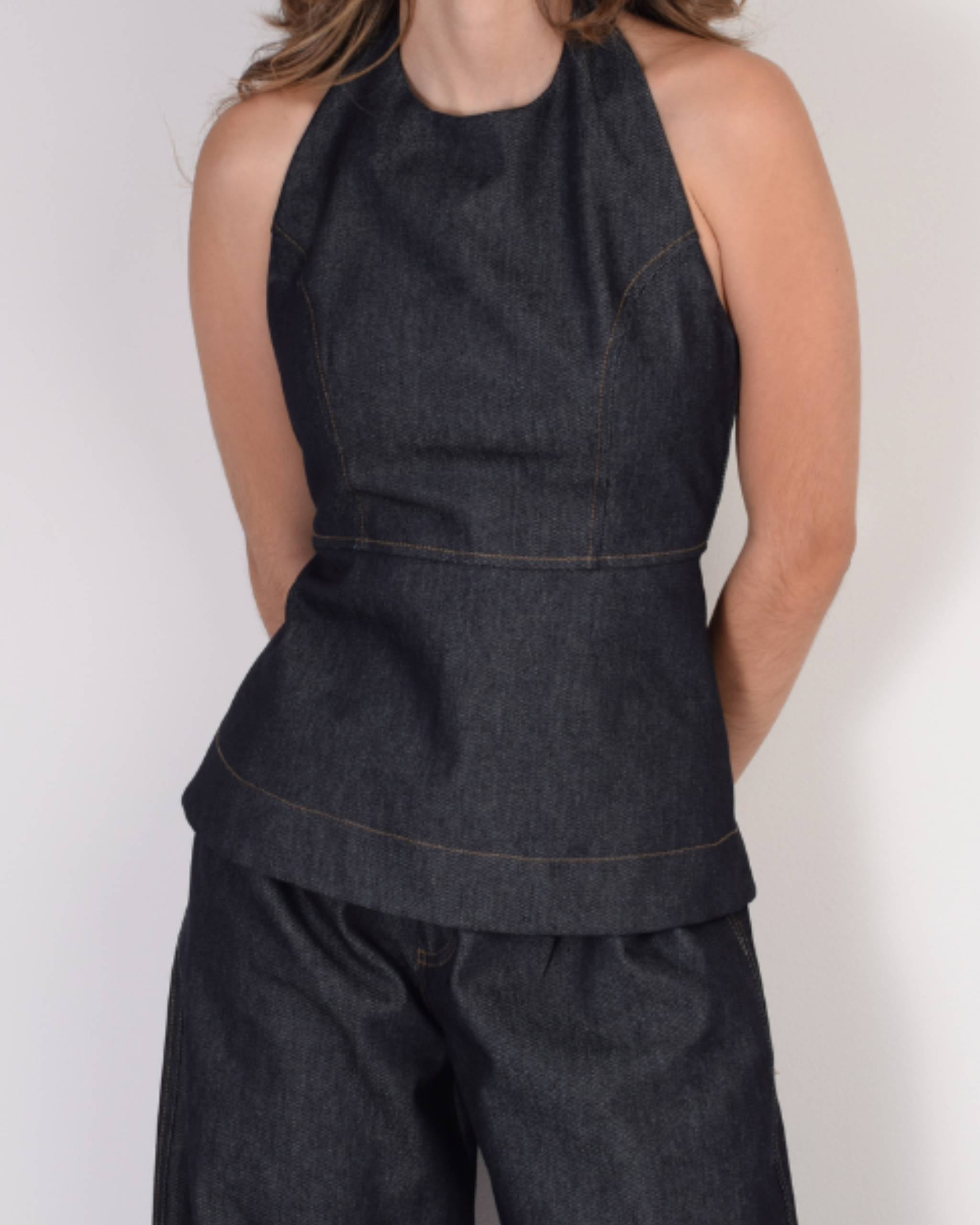 Top Denim Halter Peplum