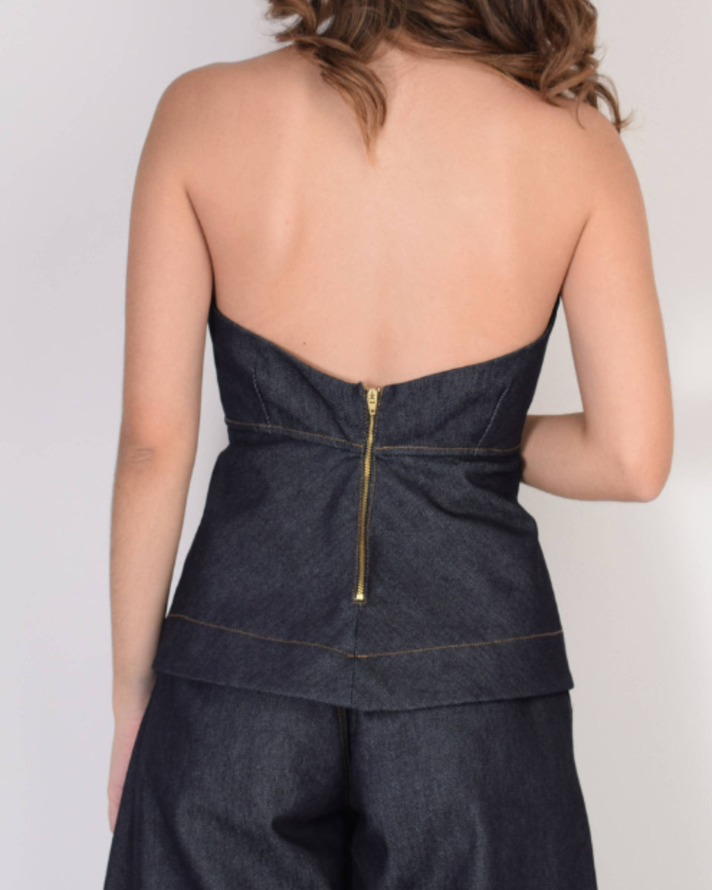 Top Denim Halter Peplum