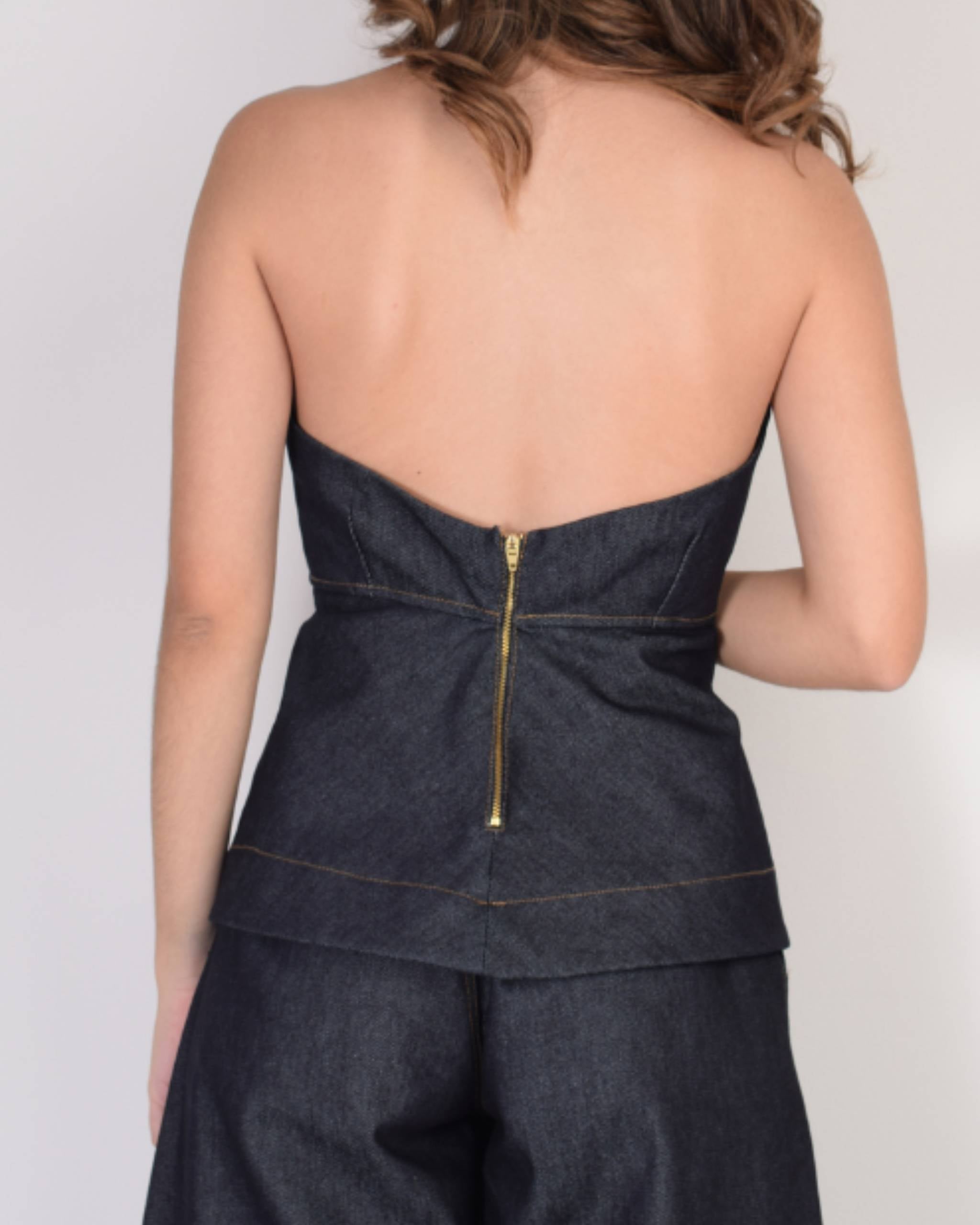 Top Denim Halter Peplum